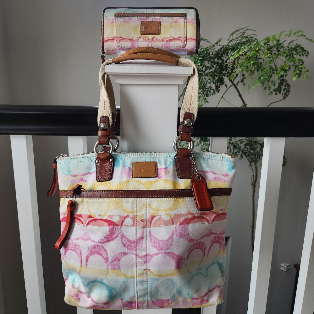 Coach Multicolor Signature Tote & Wallet Set